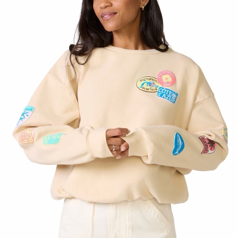 Daydreamer Destination Patches Oversized Crew Neck Sweatshirt - Size Small